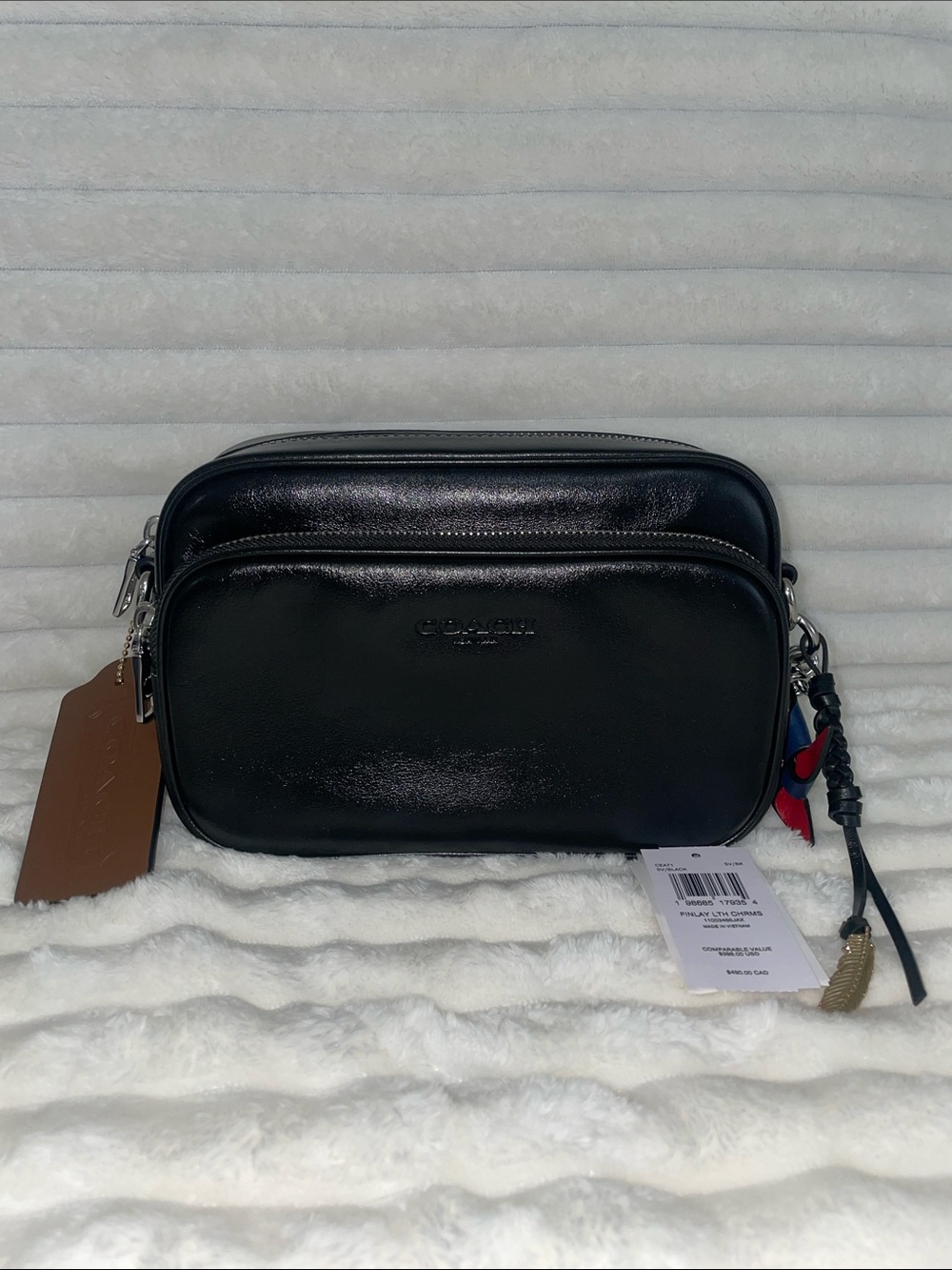 NWT Coach Finlay Black Leather Crossbody with Charms